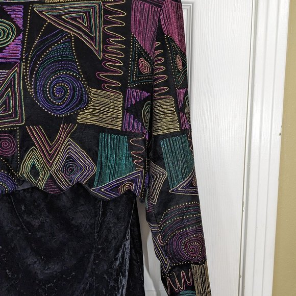Ms Choice California Black Crushed Velvet Geometric Jacket Dress - 14 - Picture 4 of 16